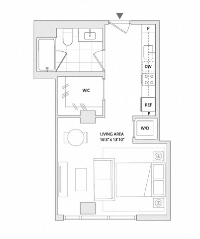 Floor plan for studio, 1 bath, 459 sqft
